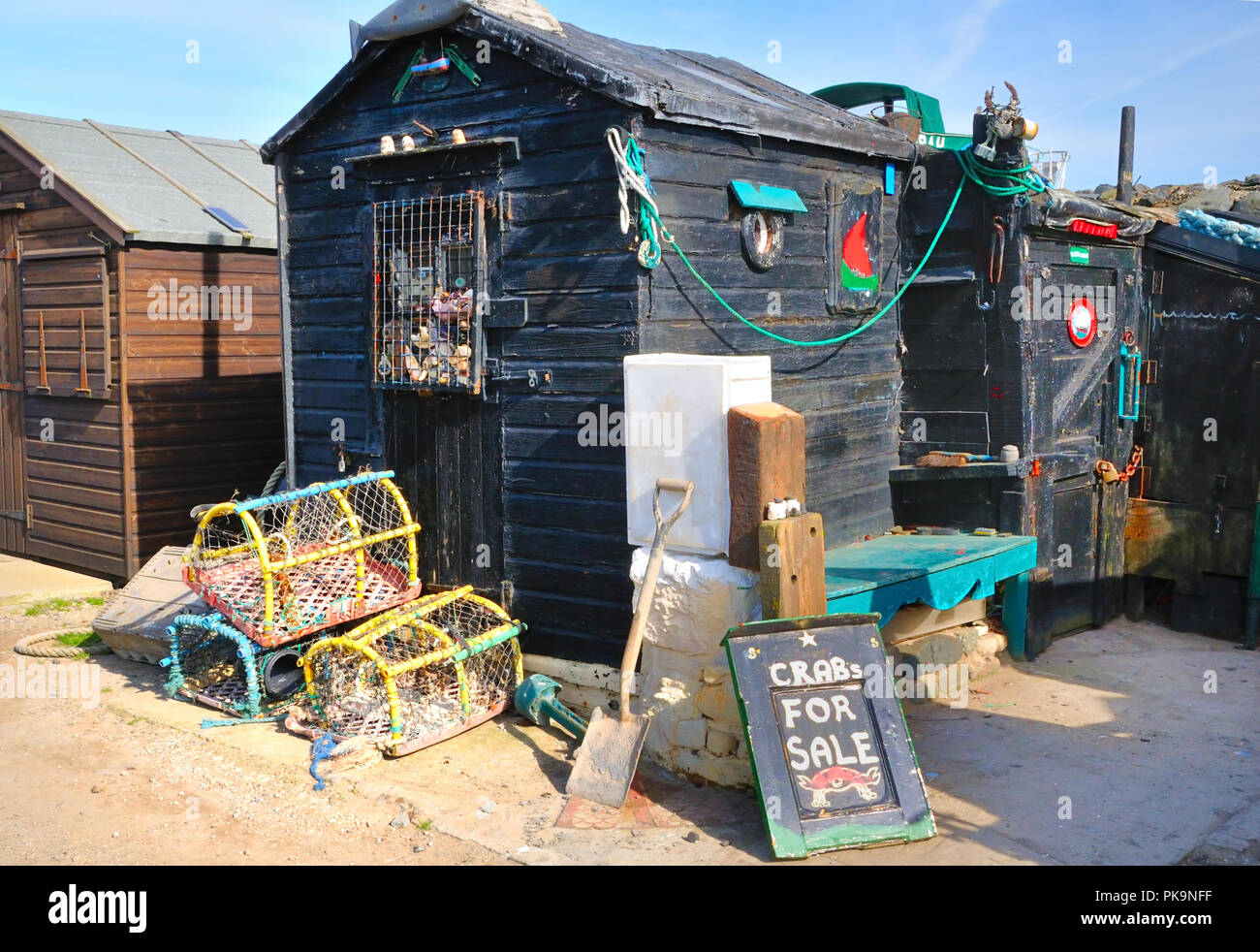Fisherman's hut and smokehouse, Pettycur Harbour, Fife, Scotland Stock Photo