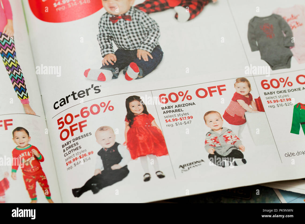 Children's clothing advertisement in weekly mailer ad - USA Stock Photo