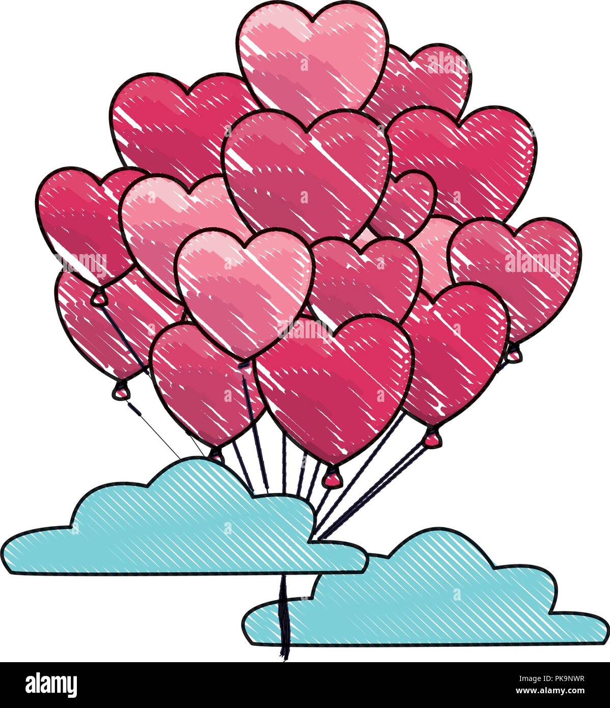 Heart balloons in the sky scribble Stock Vector Image & Art - Alamy