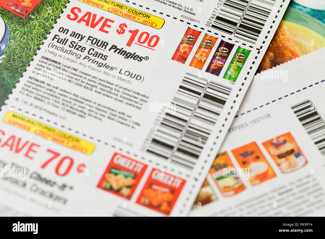 $1 coupon on Pringles potato chips - USA Stock Photo