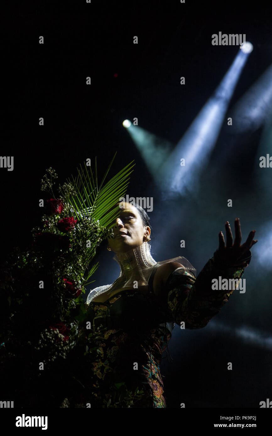 NOVI SAD, SERBIA - JULY 13, 2018: Sevdaliza, aka Sevda Alizadeh, an Iranian Dutch singer songwriter and record producer performing on stage during the Stock Photo