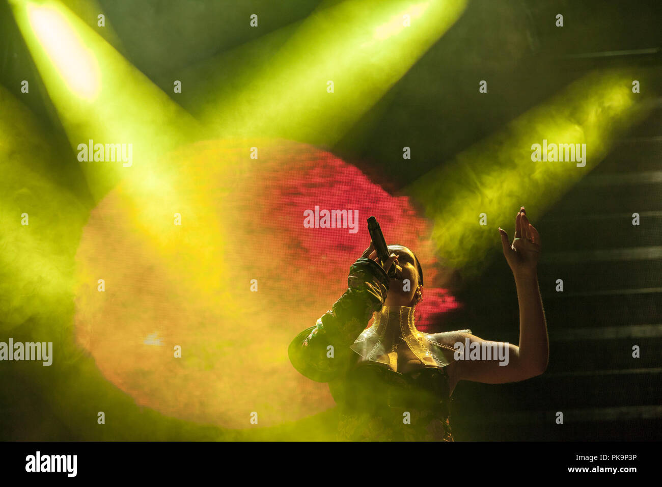 NOVI SAD, SERBIA - JULY 13, 2018: Sevdaliza, aka Sevda Alizadeh, an Iranian Dutch singer songwriter and record producer performing on stage during the Stock Photo