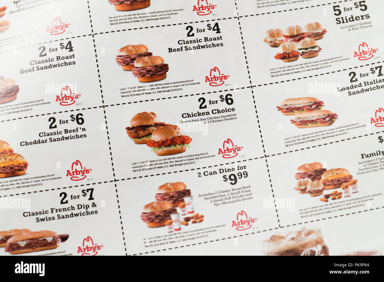 Arby S Sandwich Coupons Fast Food Coupon Usa Stock Photo Alamy