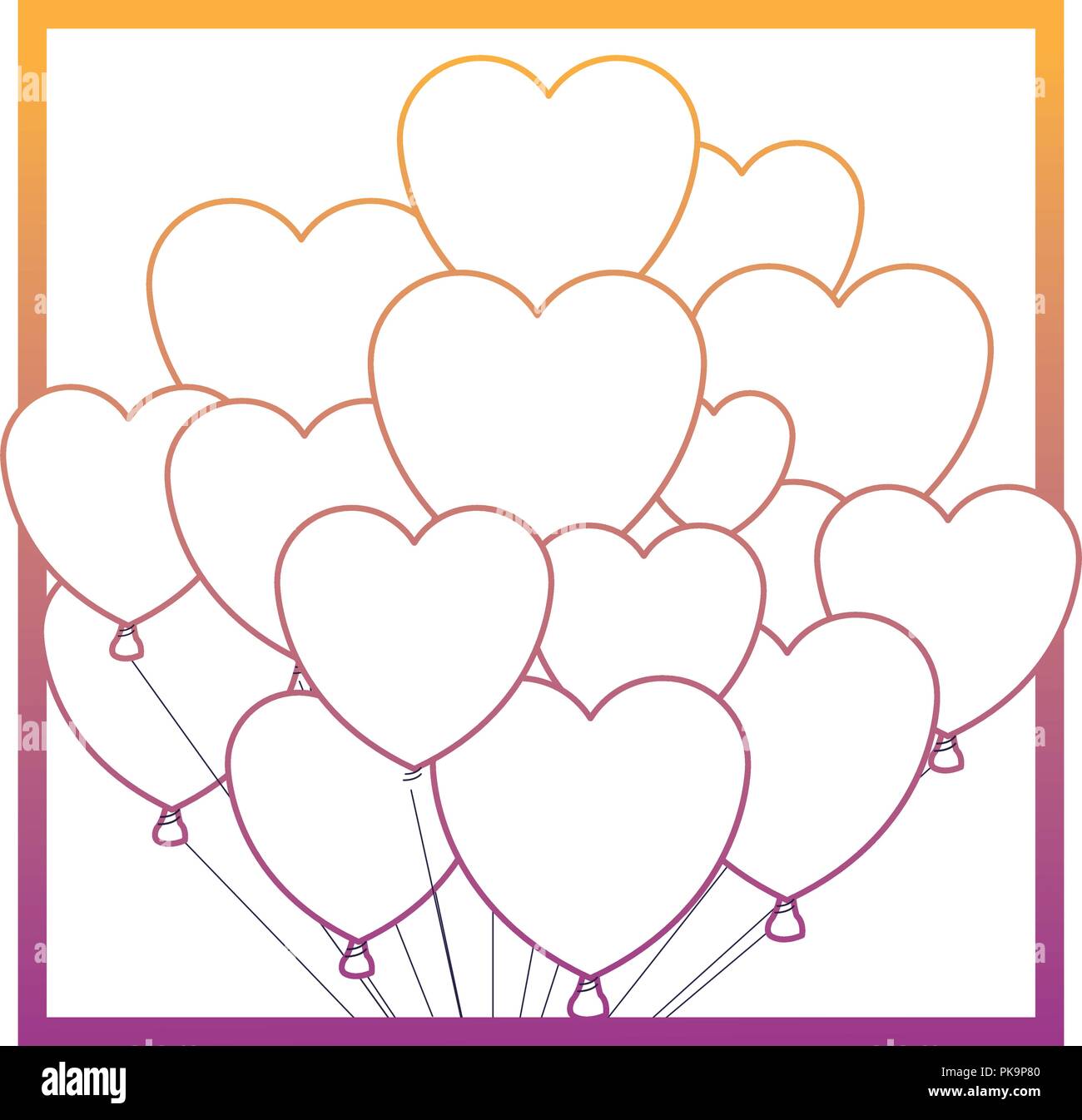 Romantic frame with hearts rainbow lines Stock Vector