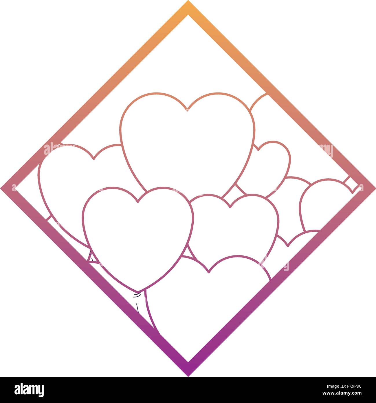Hearts diamond frame rainbow lines Stock Vector