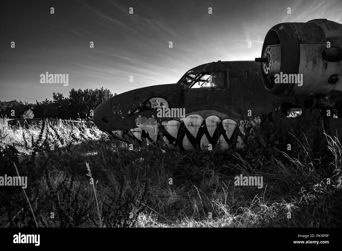 World War 2 plane abandoned at a disused airport in the UK. Stock Photo