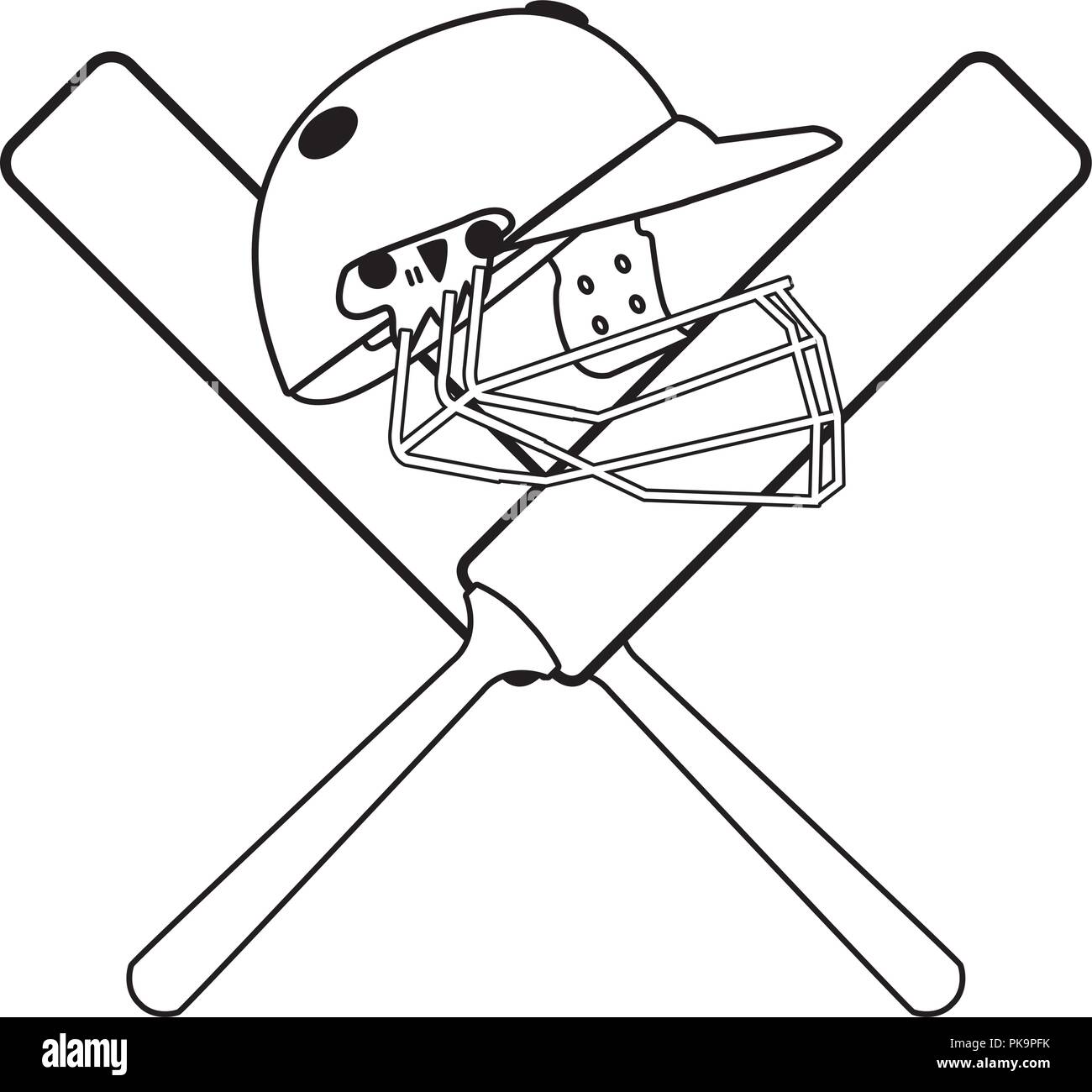 Cricket helmet on bats crossed in black and white Stock Vector Image
