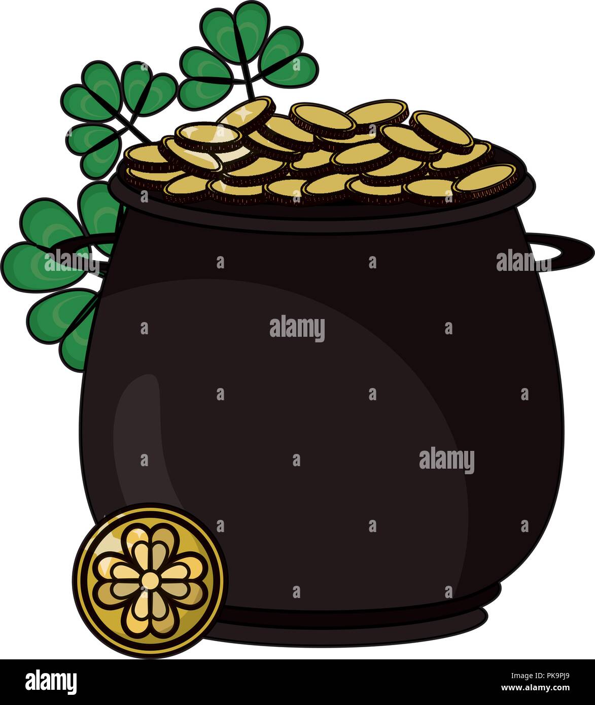 Pot with coins and clovers Stock Vector Image & Art - Alamy