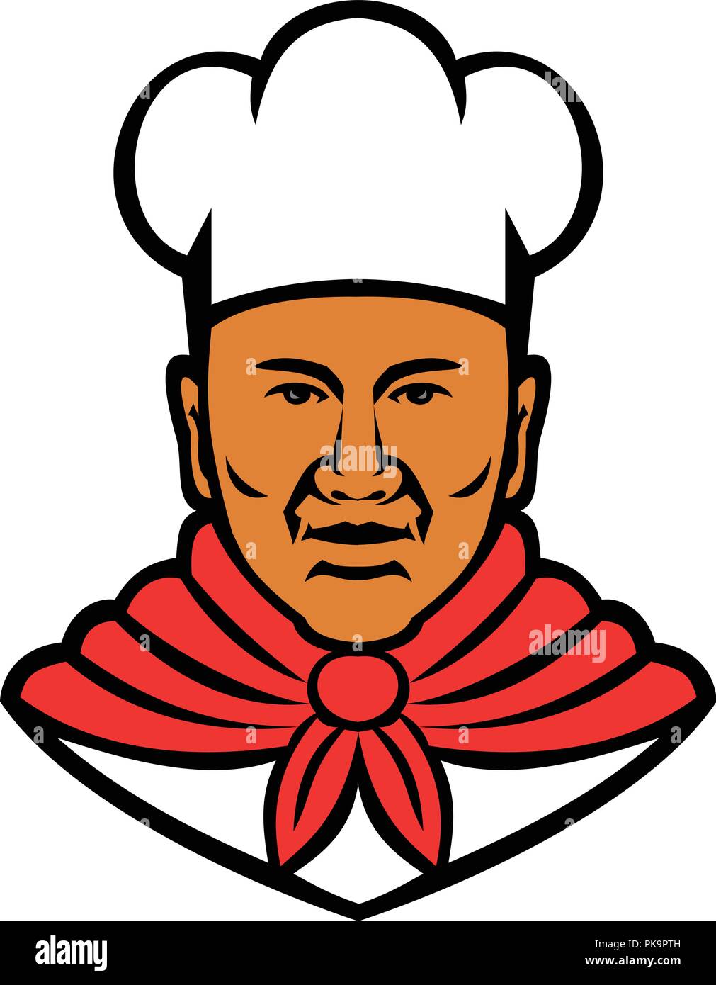 Mascot illustration of head of a black African American baker, chef or cook viewed from front on isolated white background done in retro style. Stock Vector
