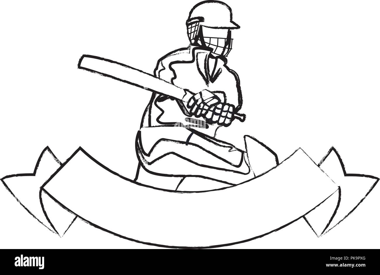 Cricket player with bat sketch Stock Vector