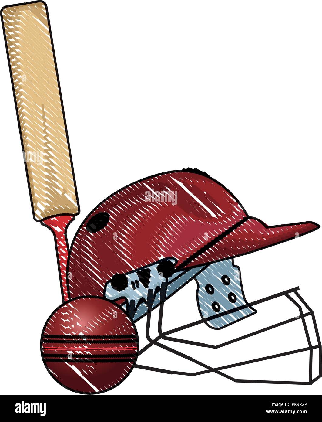 Cricket bat and ball with helmet scribble Stock Vector Image & Art Alamy