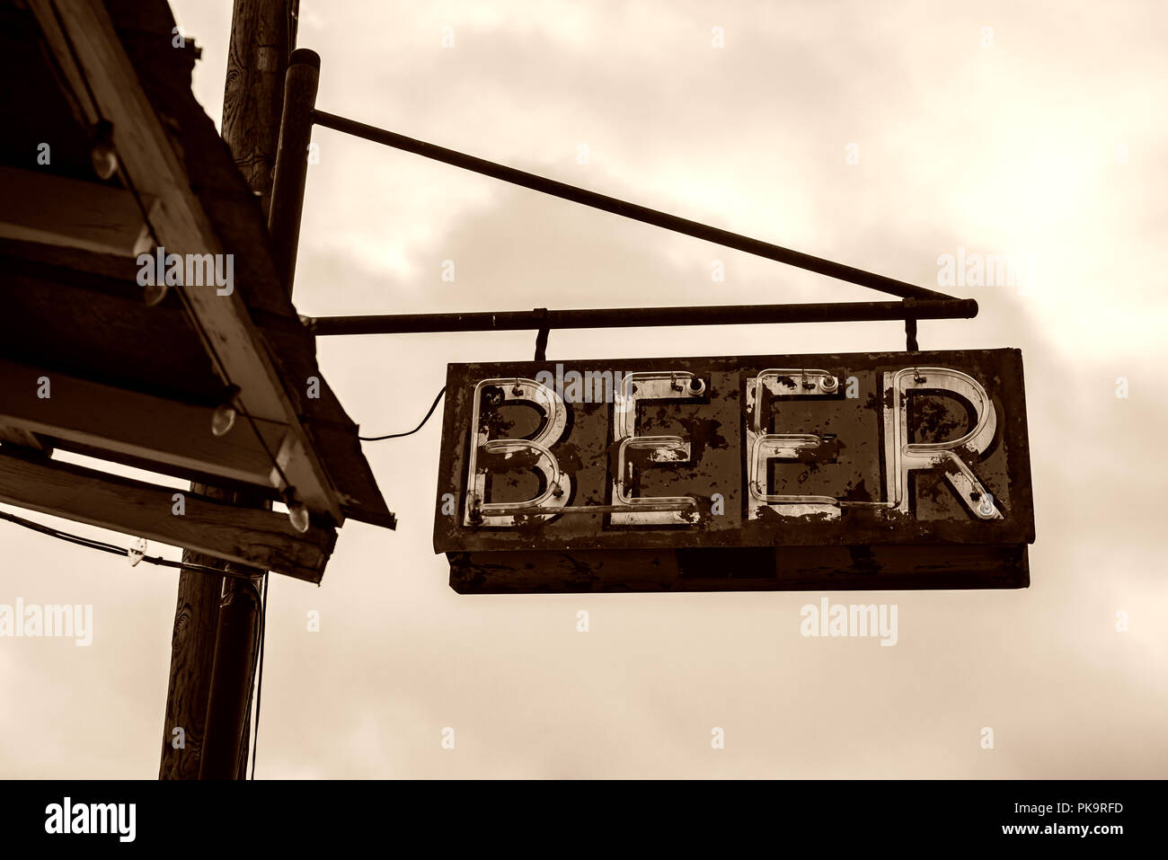 beer neon vintage sign, Texas USA Stock Photo