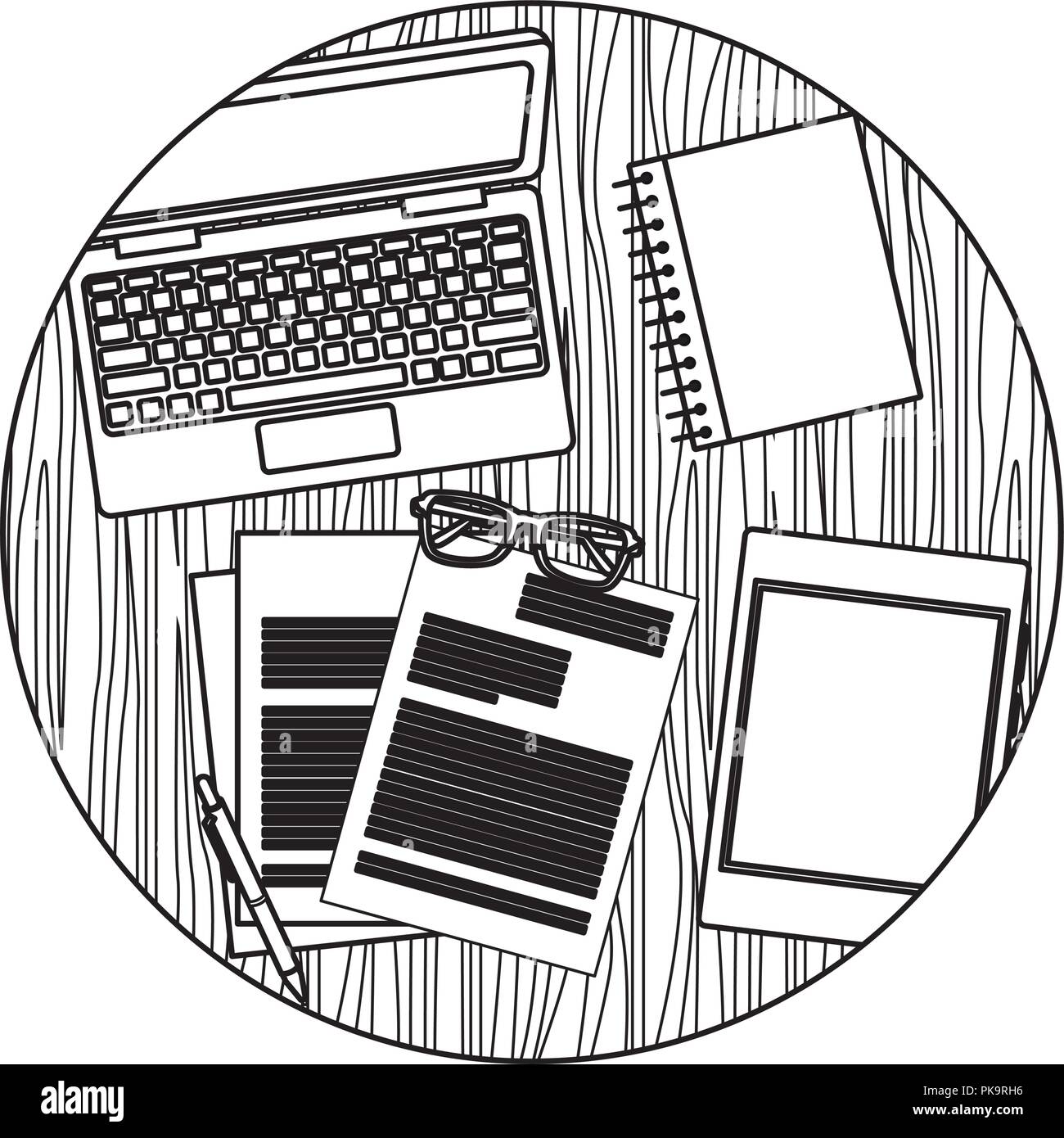Office elements on desk in black and white Stock Vector Image & Art - Alamy