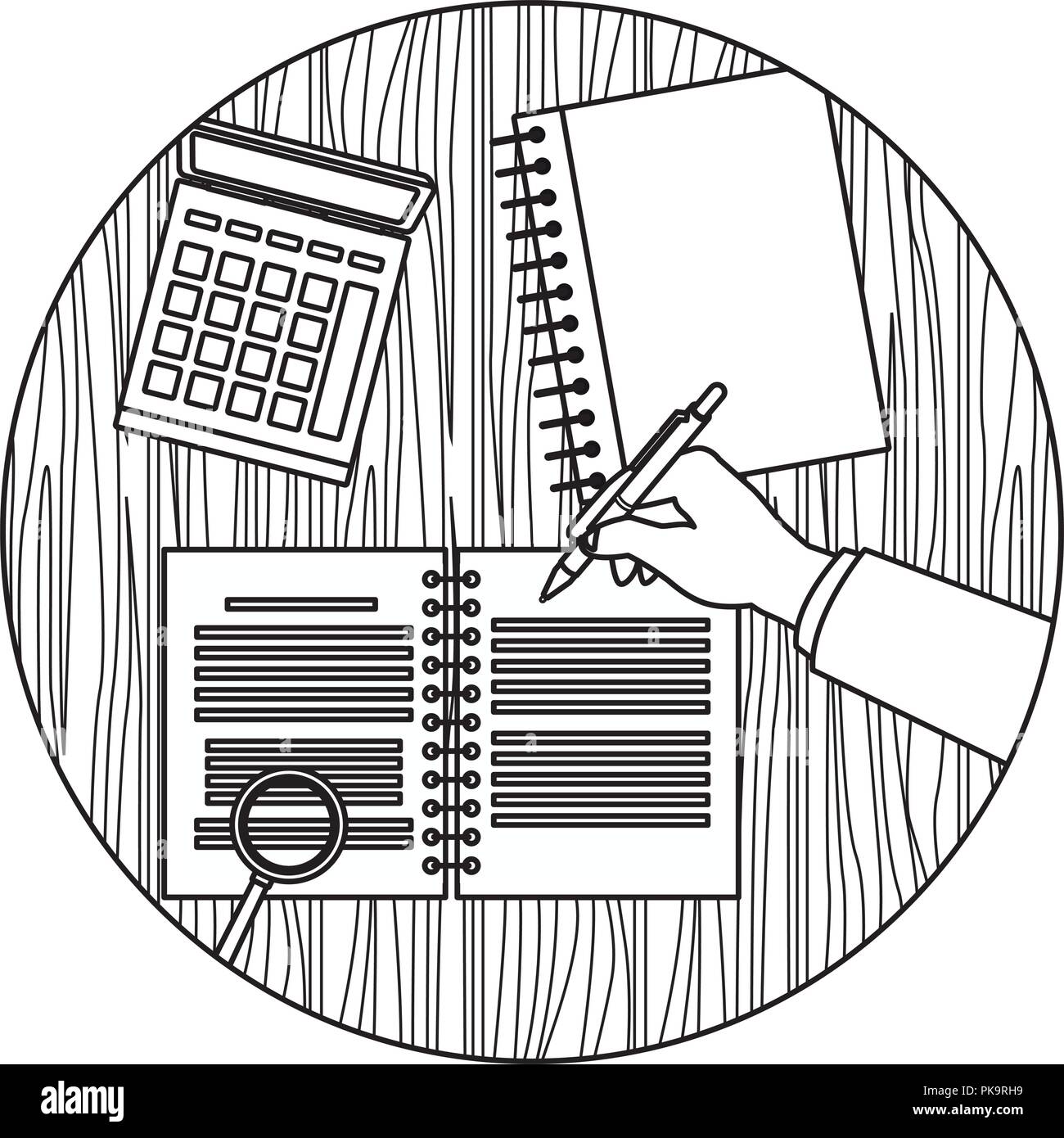 Office elements on desk in black and white Stock Vector Image & Art - Alamy