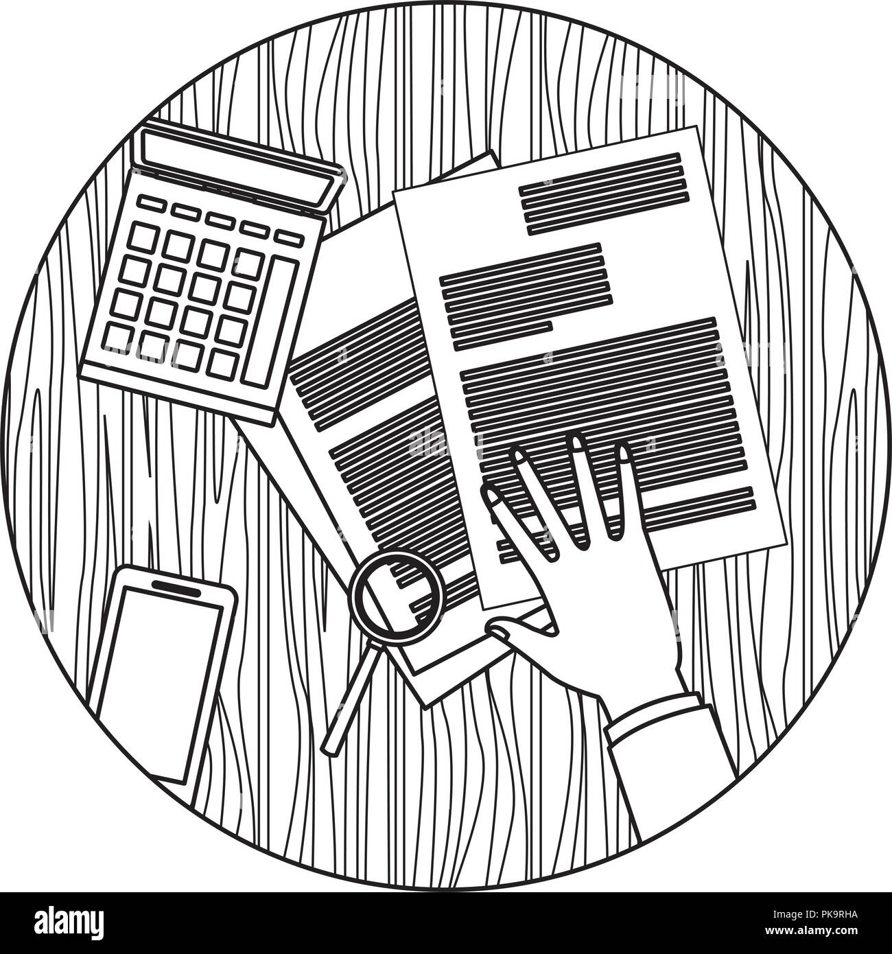 Office elements on desk in black and white Stock Vector Image & Art - Alamy