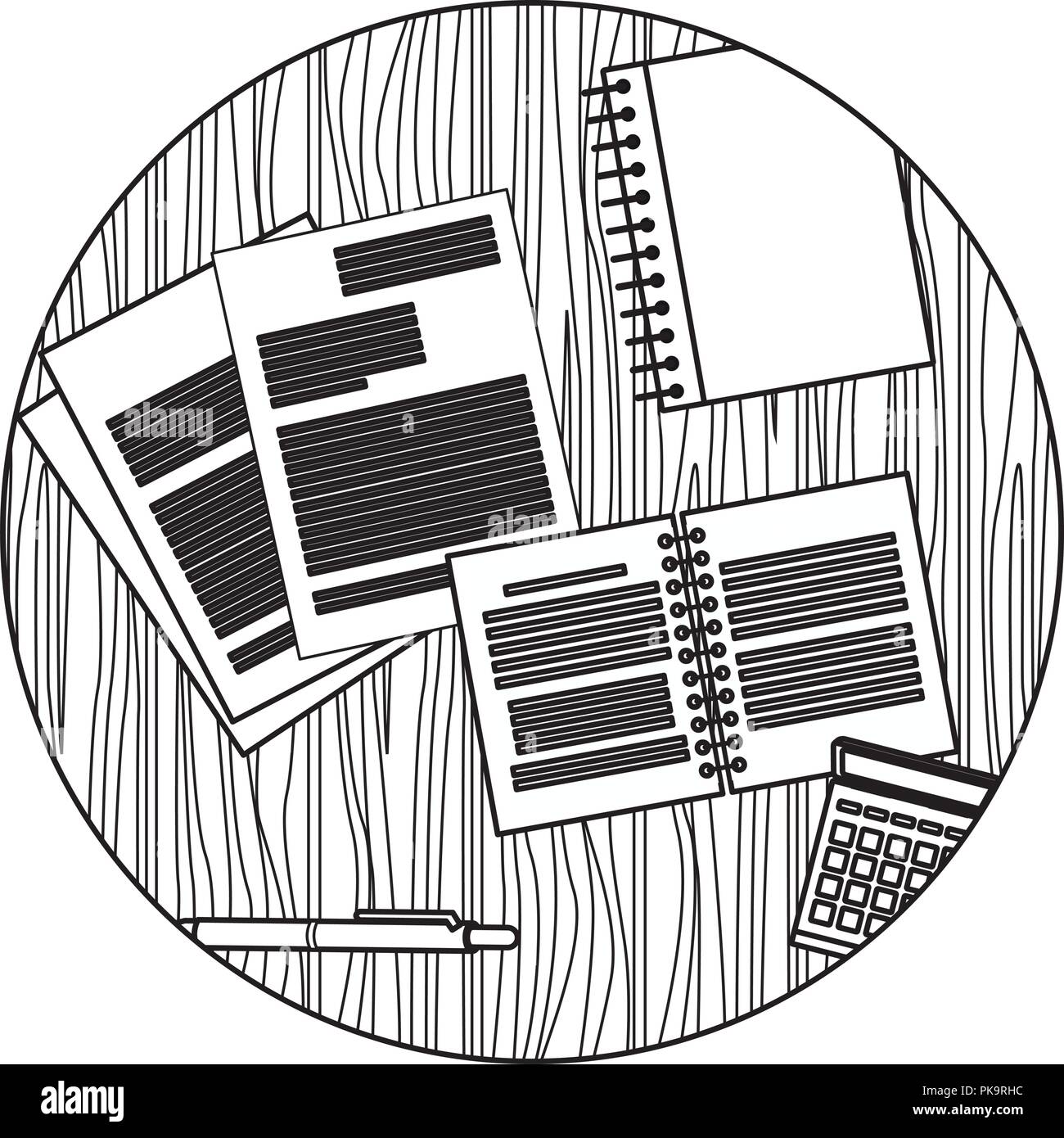 Office elements on desk in black and white Stock Vector Image & Art - Alamy