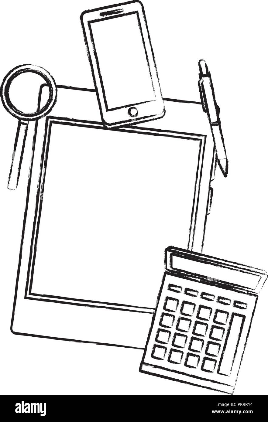 Tablet and samrtphone with magnifying glass sketch Stock Vector Image ...