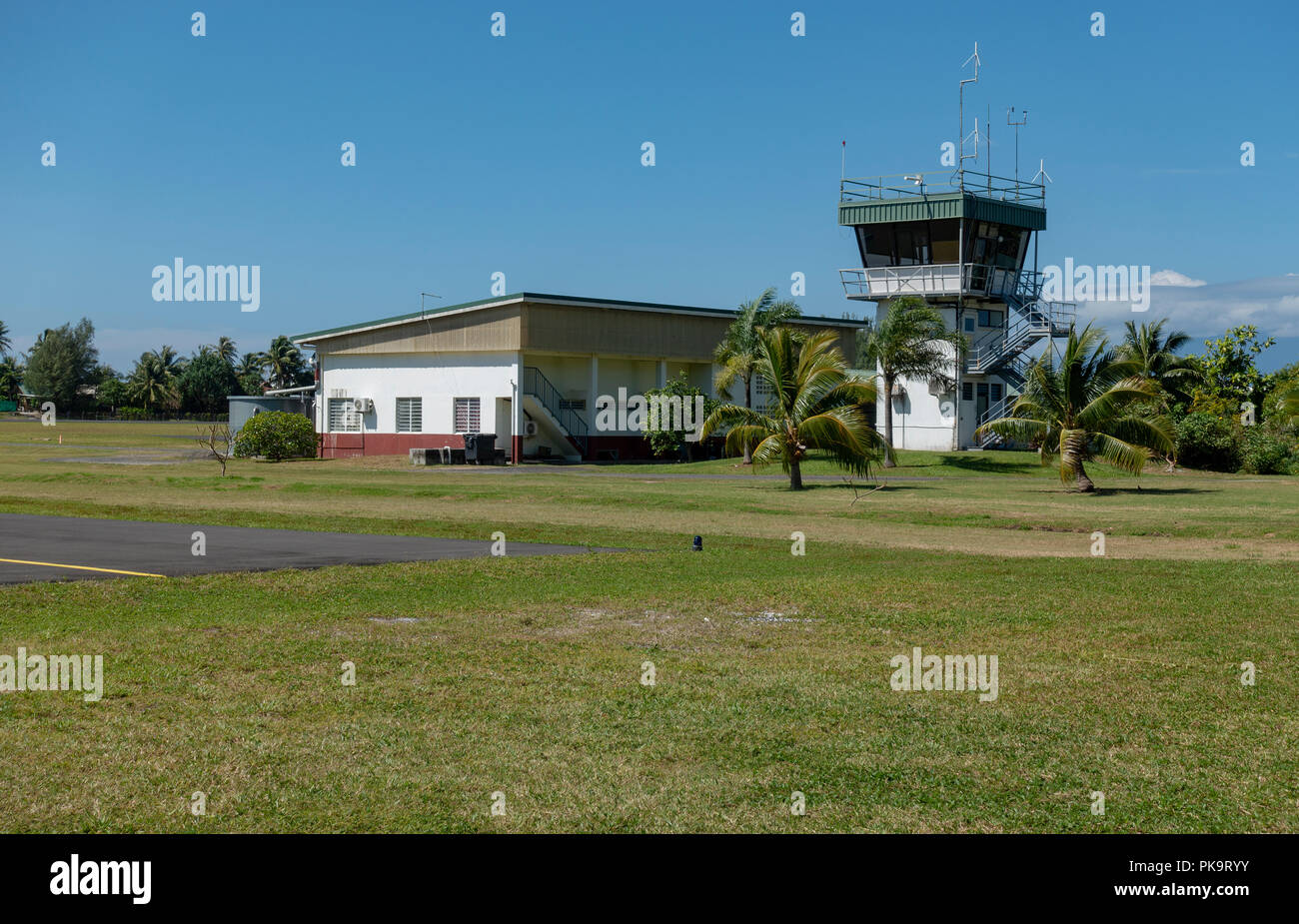 Control tower at Moorea's Temae Airport, French Polynesia Stock Photo