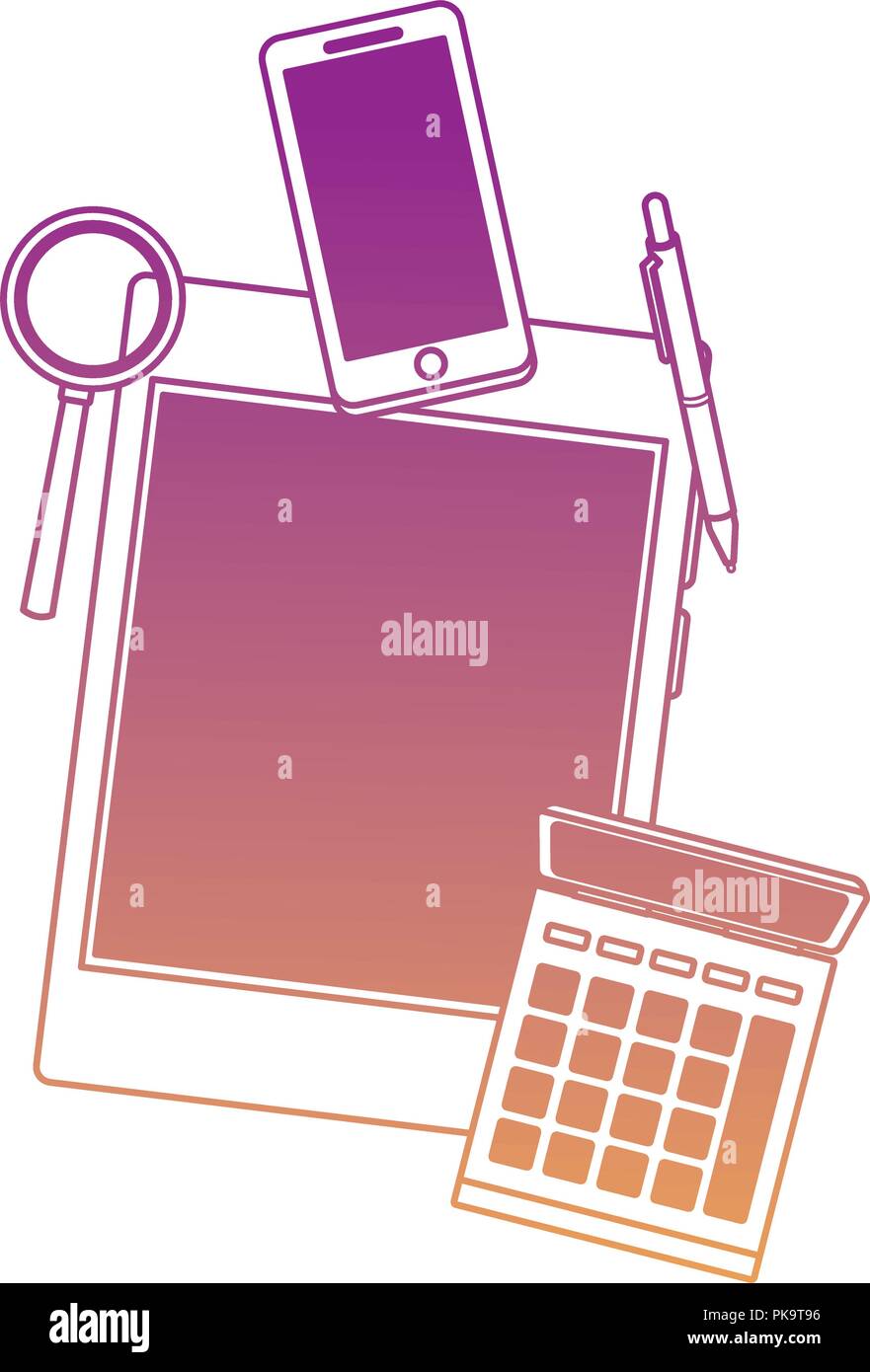 Tablet and samrtphone with magnifying glass rainbow lines Stock Vector ...