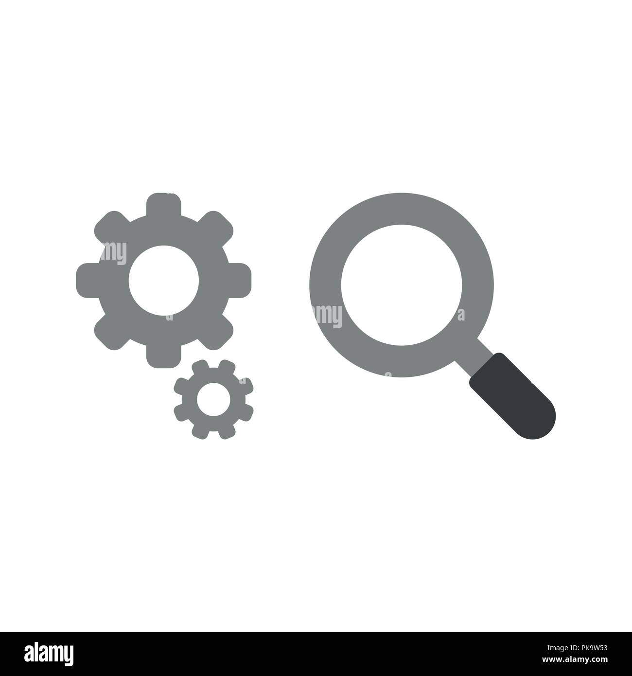 Vector illustration icon concept of gears with magnifying glass Stock ...