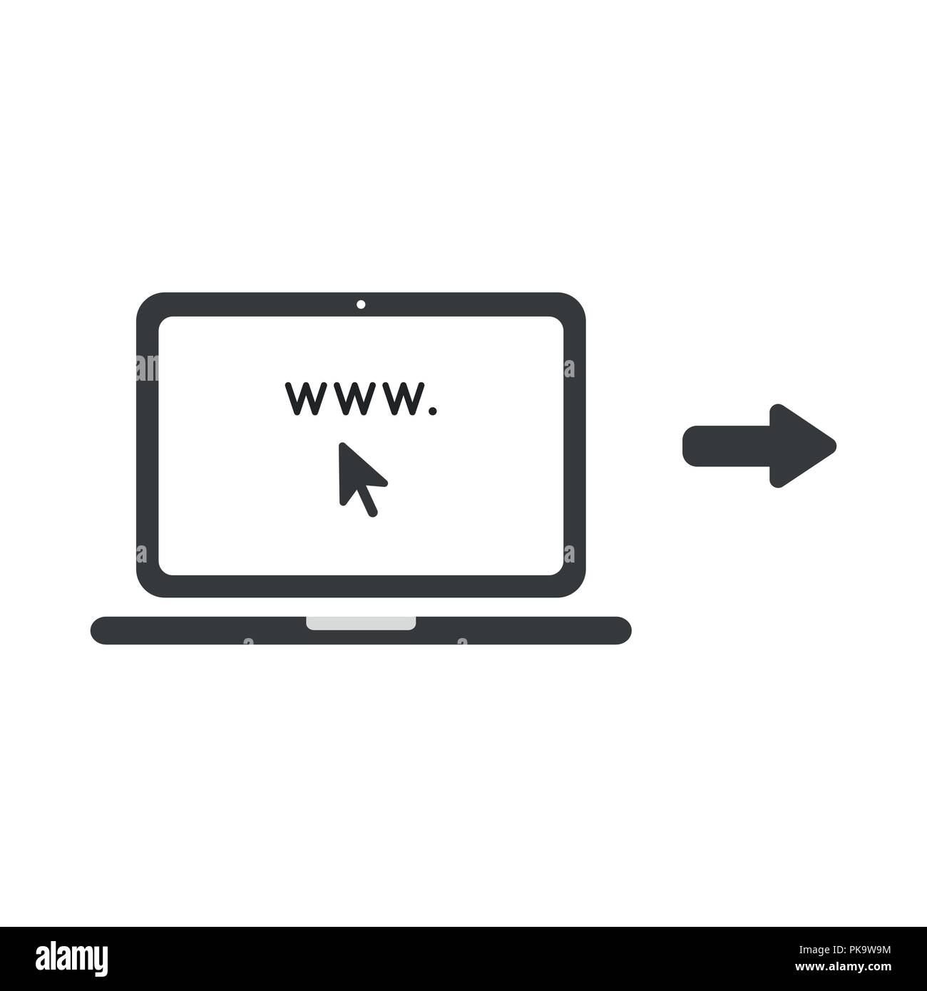 Vector illustration icon concept of www and mouse cursor inside laptop computer screen. Stock Vector