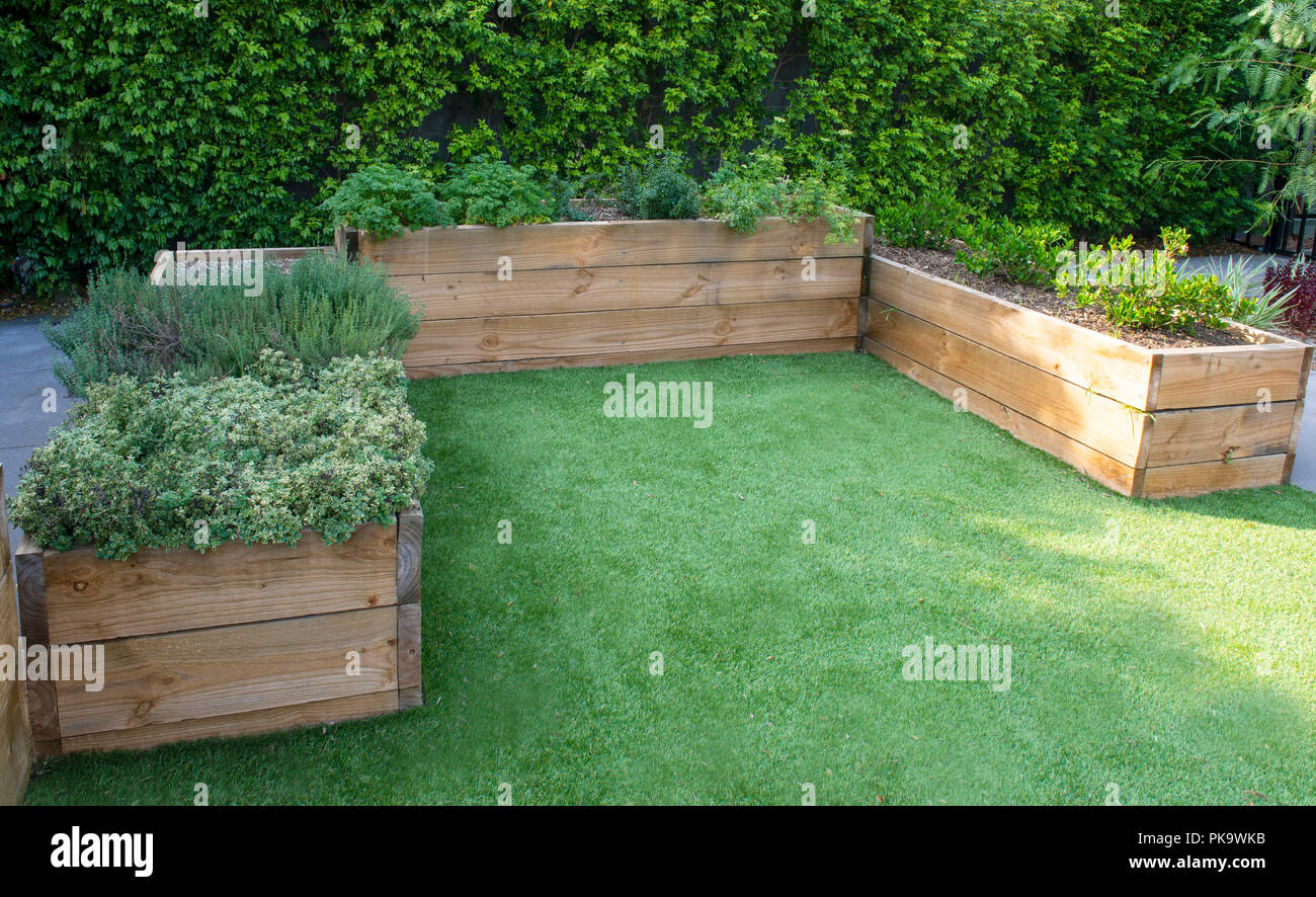 Wooden herb boxes Stock Photo: 218420591 - Alamy