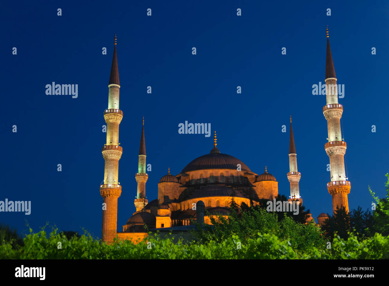 Night view of Blue Mosque (Sultan Ahmed Mosque), Istanbul, Turkey Stock Photo