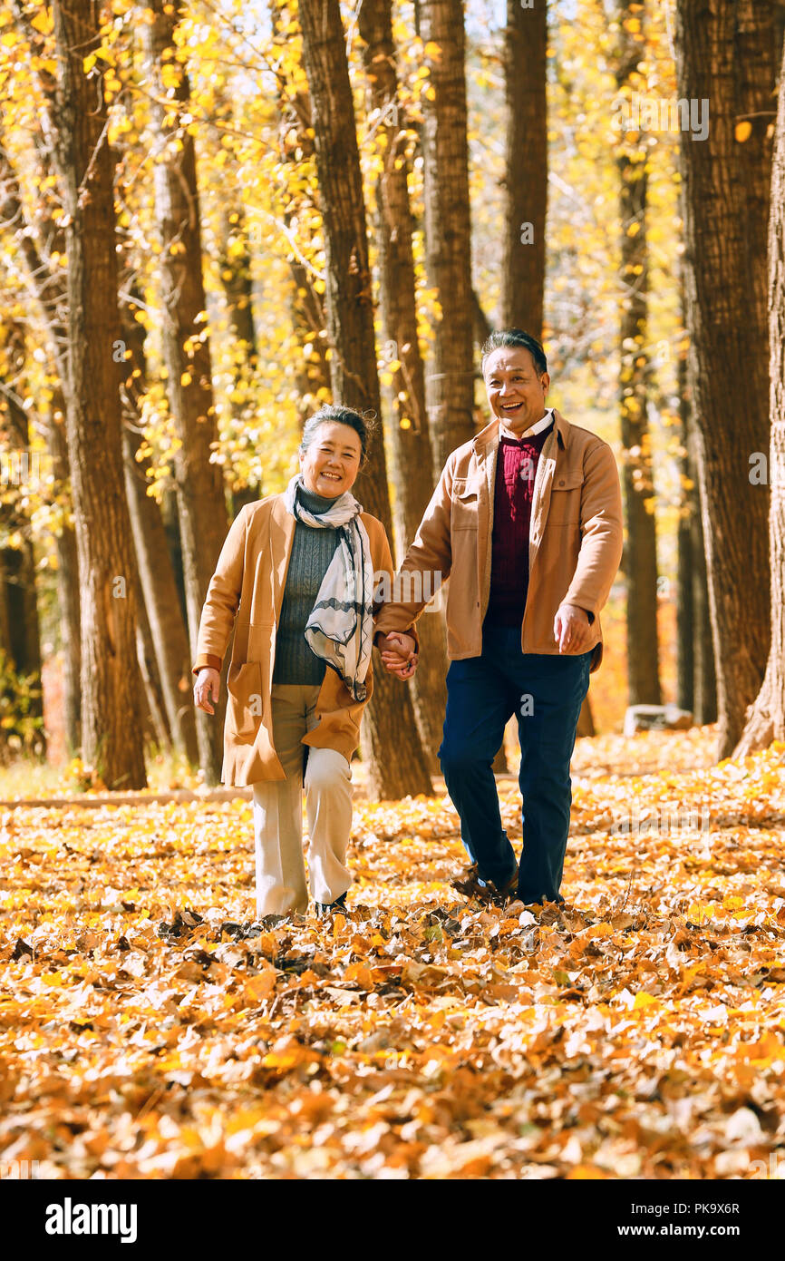 Elderly couple walking in the woods Stock Photo - Alamy