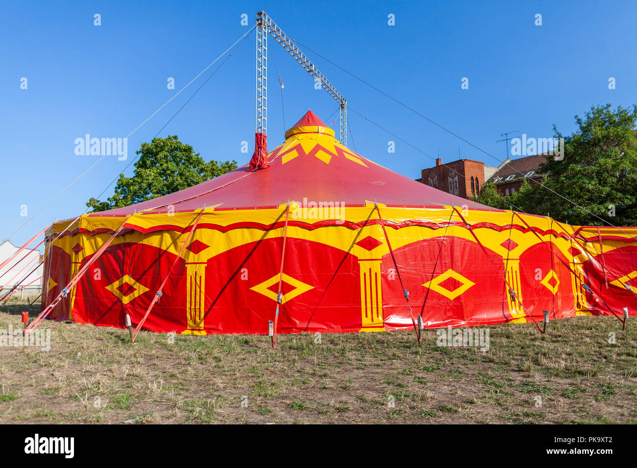 Circus tent in red and yellow colors Stock Photo
