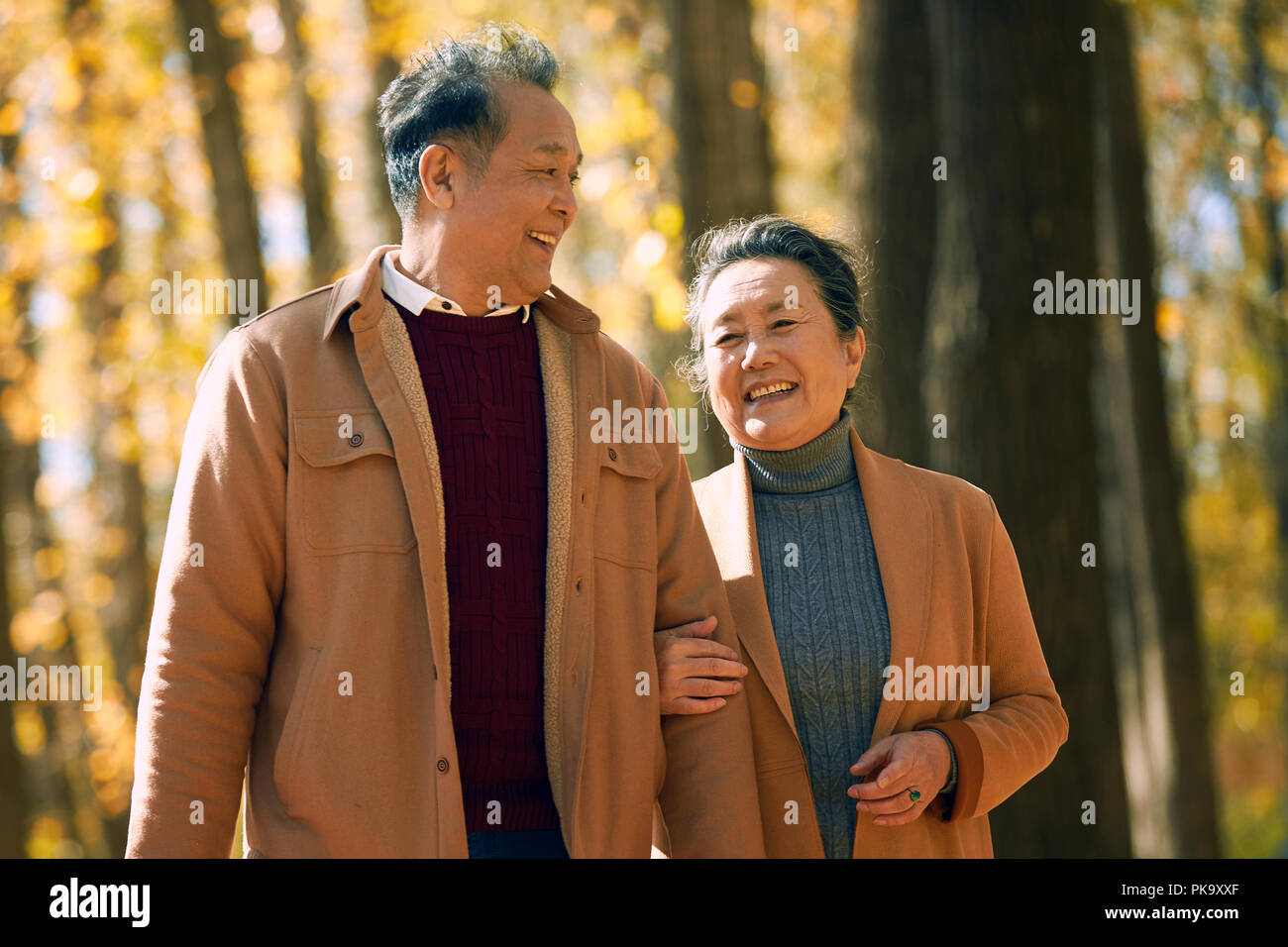 Elderly couple walking in the woods Stock Photo - Alamy