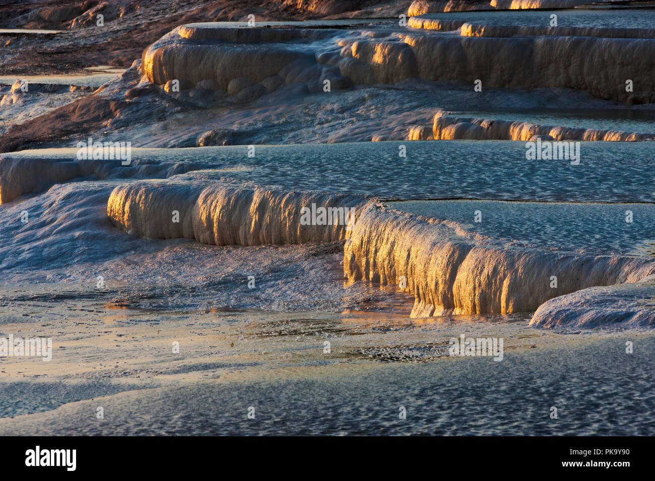 Travertine terraces of Pamukkale, Turkey (UNESCO World Heritage site) Stock Photo
