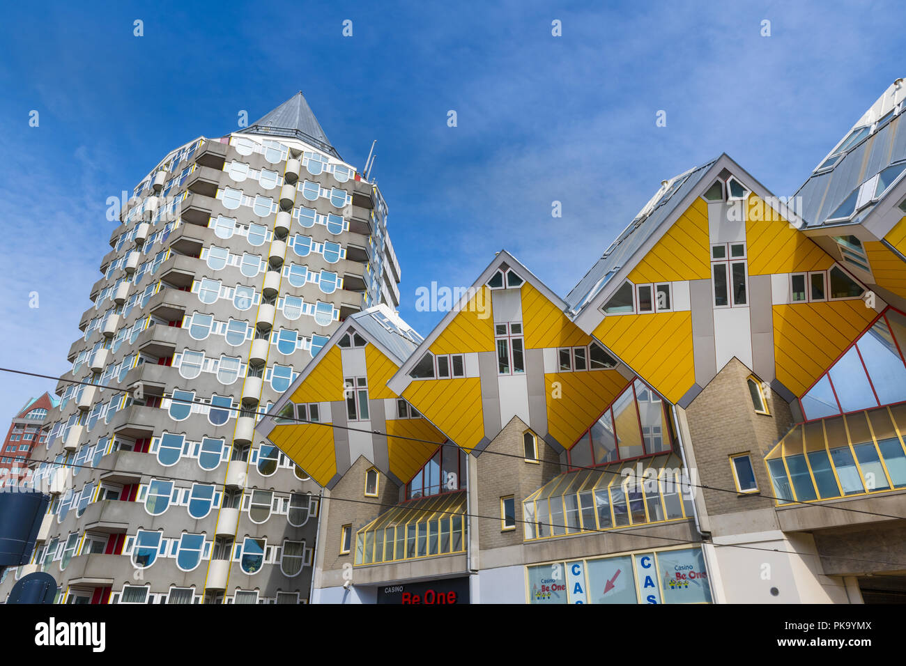 Innovative houses built in Rotterdam in the Netherlands, designed by architect Piet Blom and