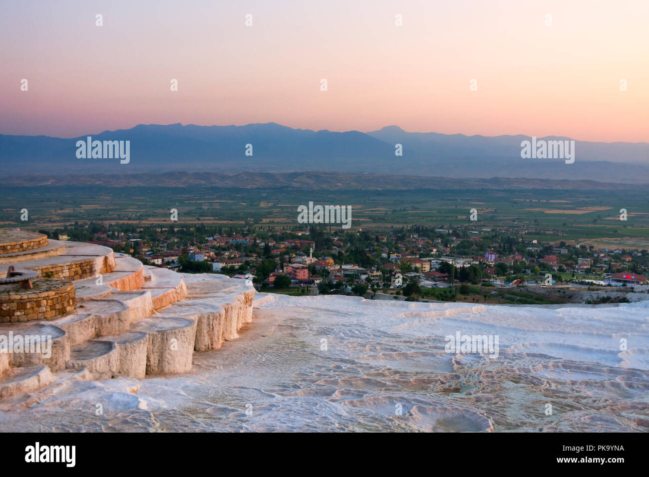 Travertine terraces of Pamukkale, Turkey (UNESCO World Heritage site) Stock Photo