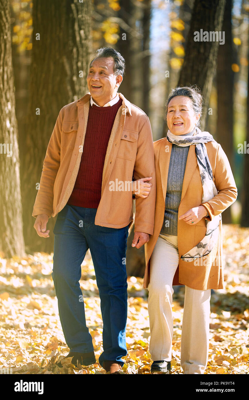 Elderly couple walking in the woods Stock Photo - Alamy