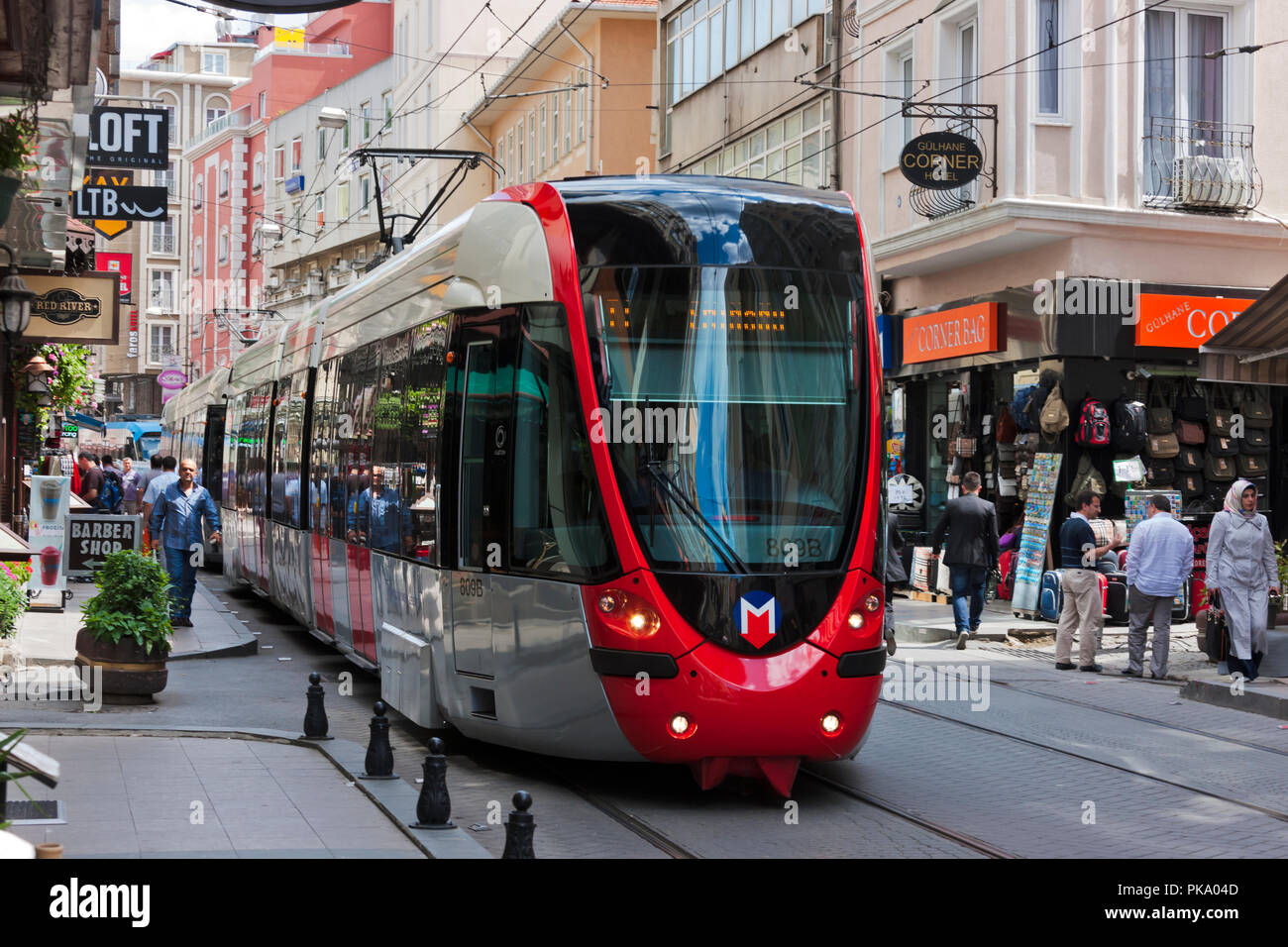 Tram on the street, Istanbul, Turkey Stock Photo