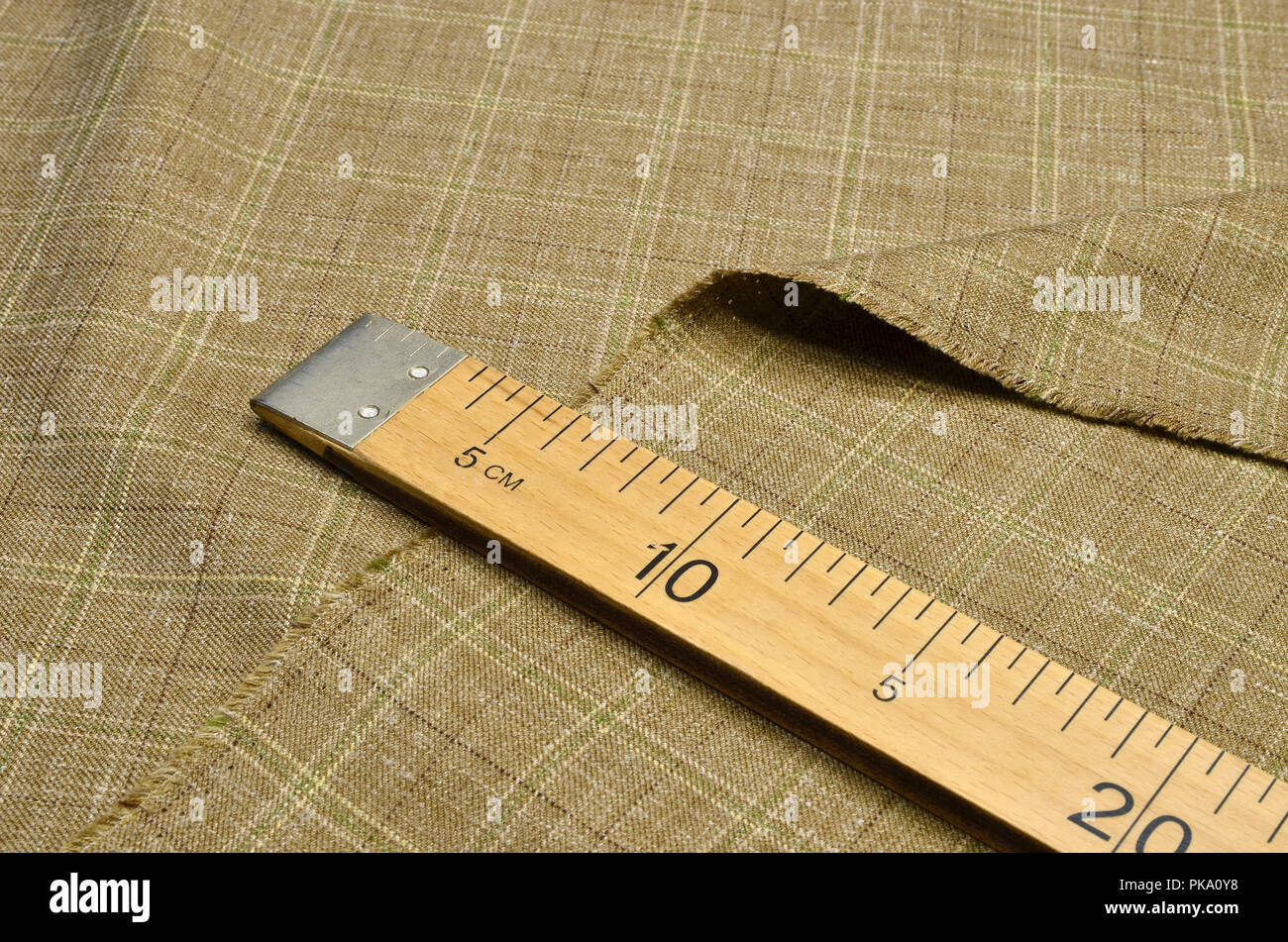 Fabric wool suit, cage beige green Stock Photo