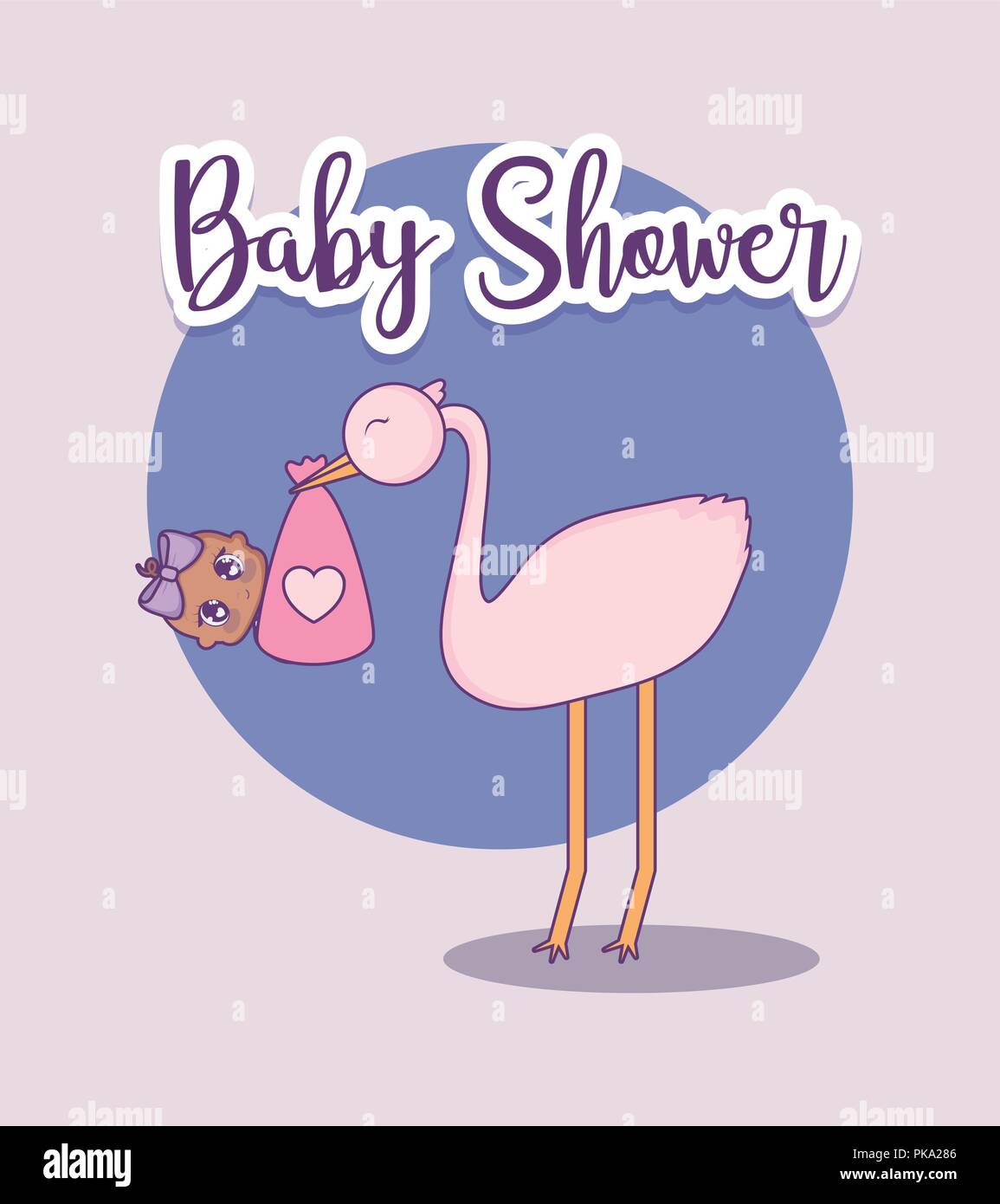 baby shower card with little girl and stork vector illustration design ...