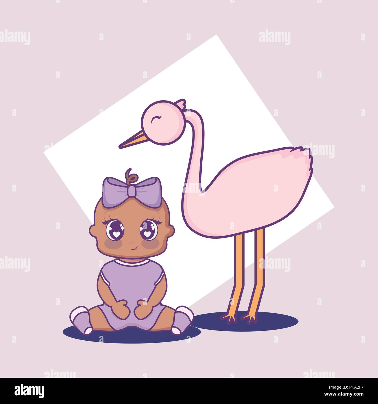 baby shower card with little girl and stork vector illustration design ...