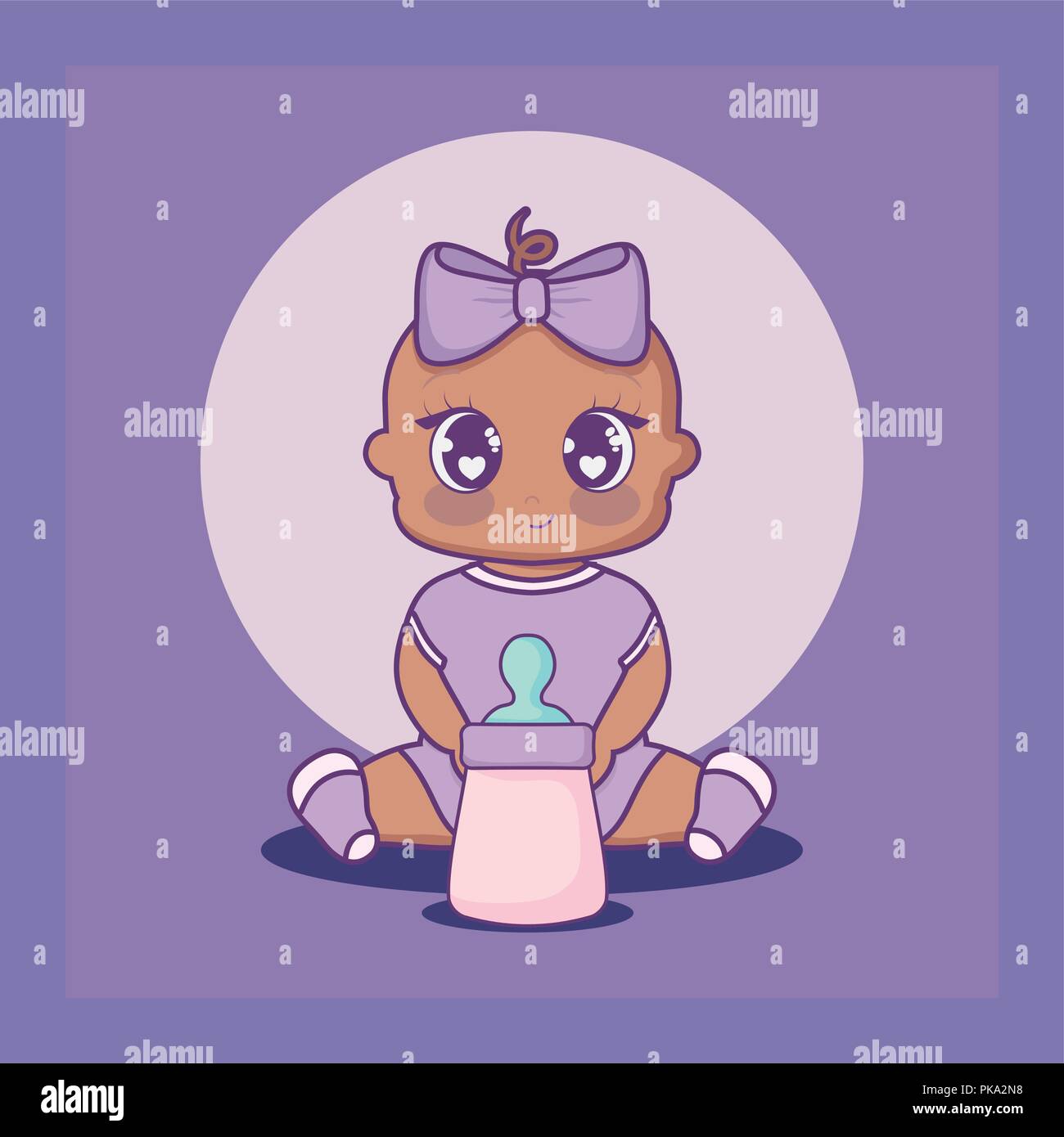 baby shower card with girl and milk bottle vector illustration design ...