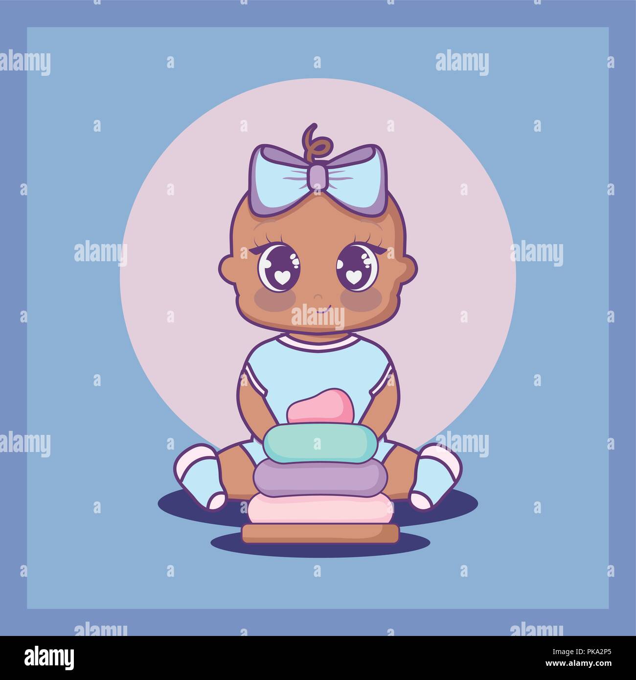 baby shower card with little girl and cake vector illustration design ...