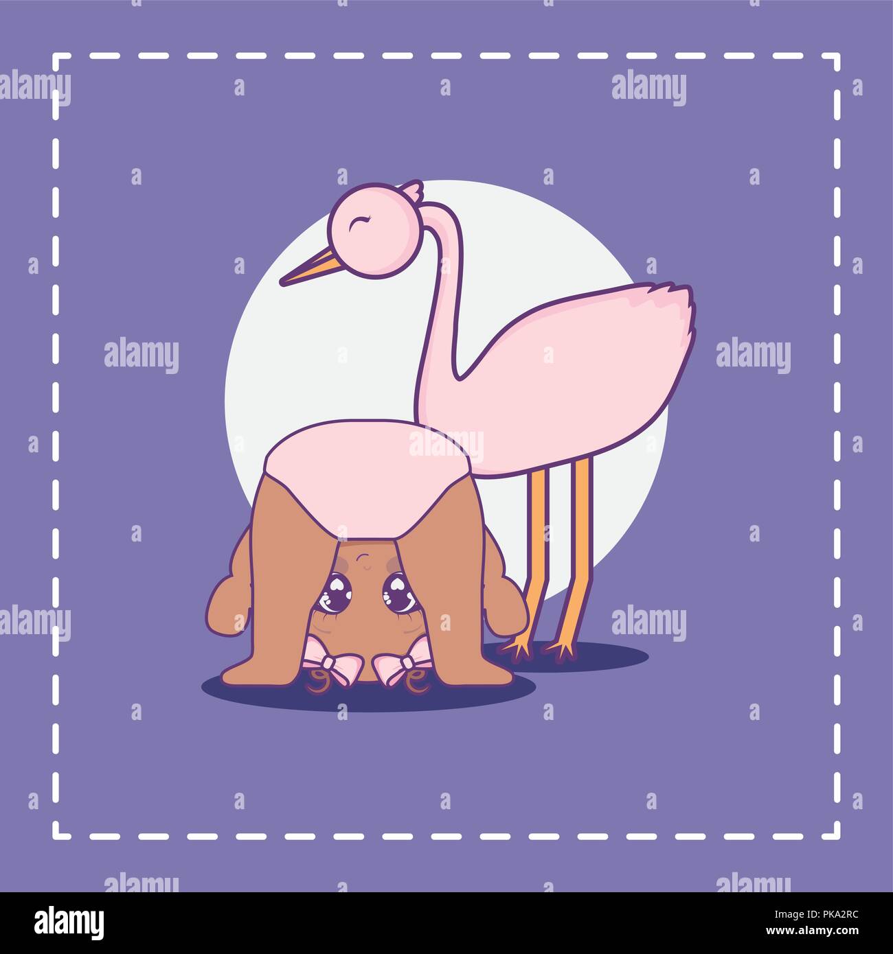 baby shower card with little girl and stork vector illustration design ...