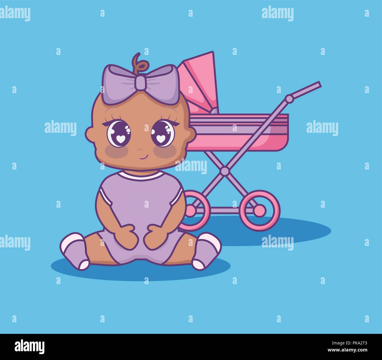 baby shower card with little girl with cart vector illustration design ...