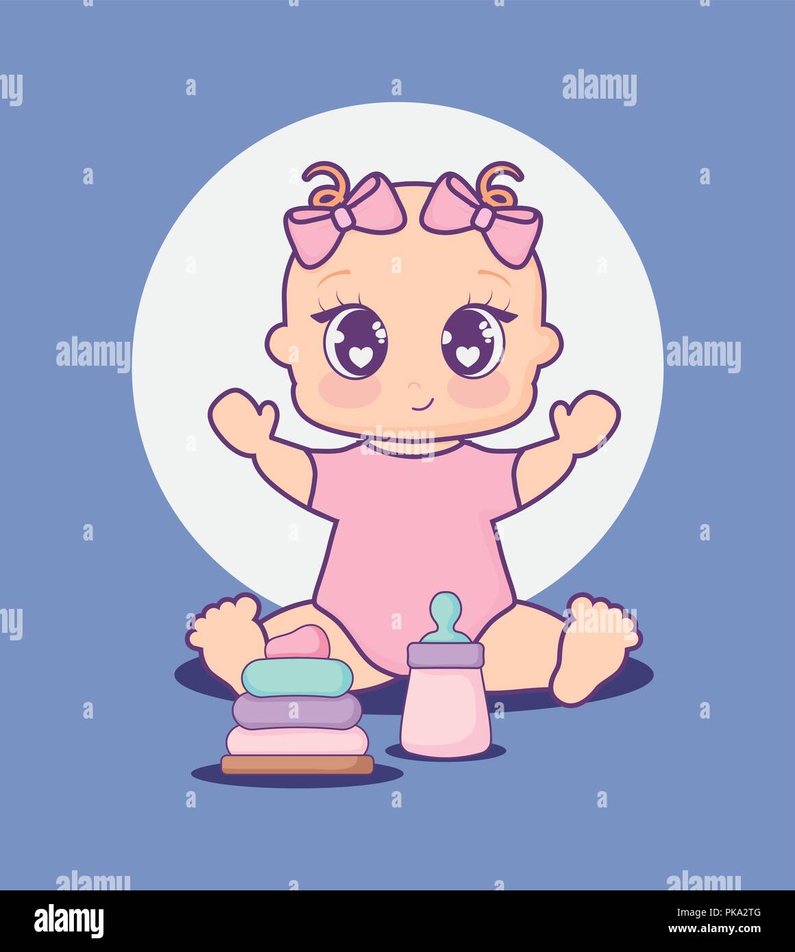 baby shower card with girl and milk bottle vector illustration design ...