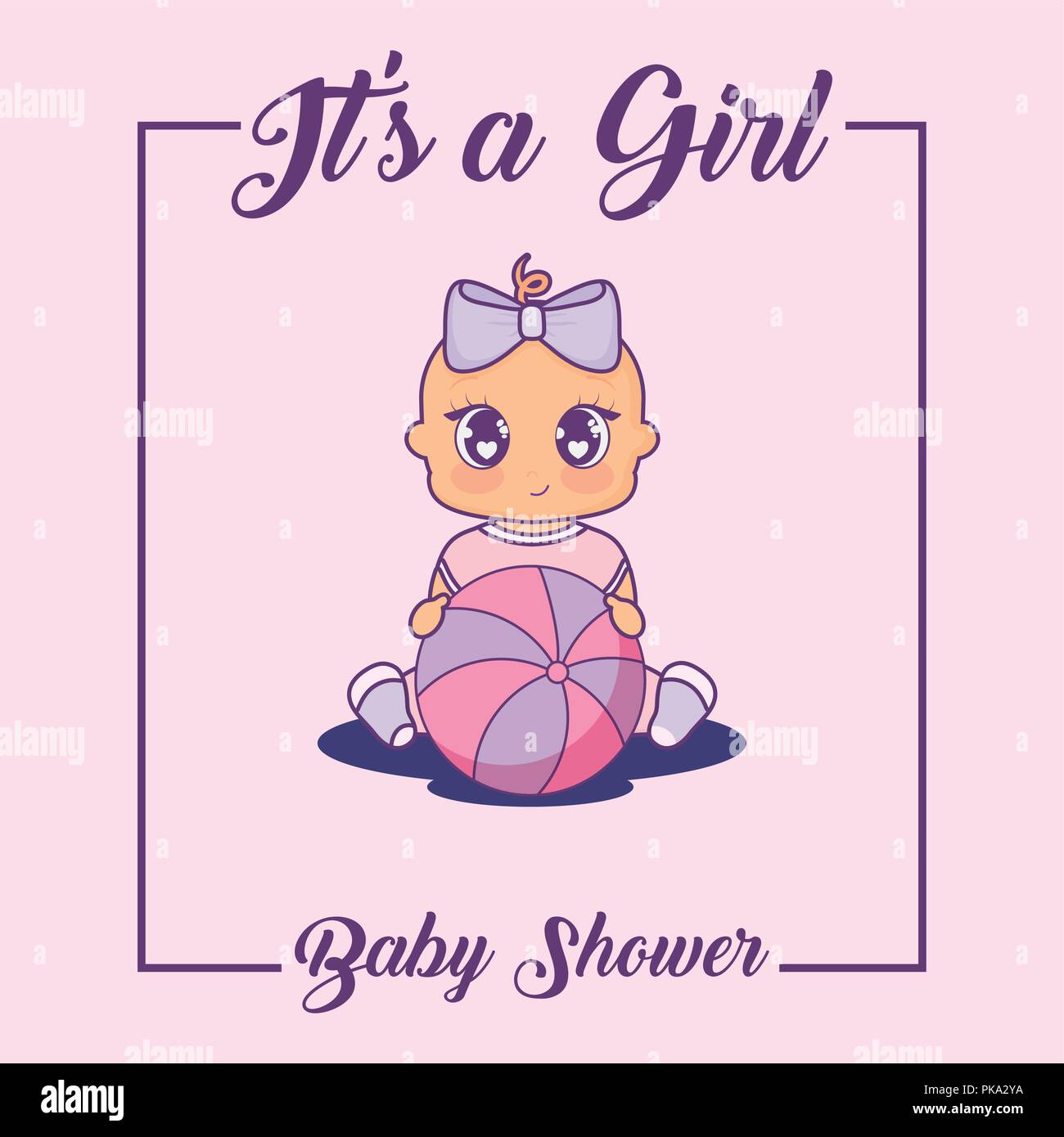 baby shower card with little girl and balloon vector illustration ...