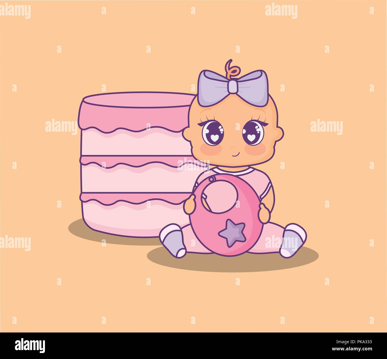 baby shower card with cake and little girl vector illustration design ...