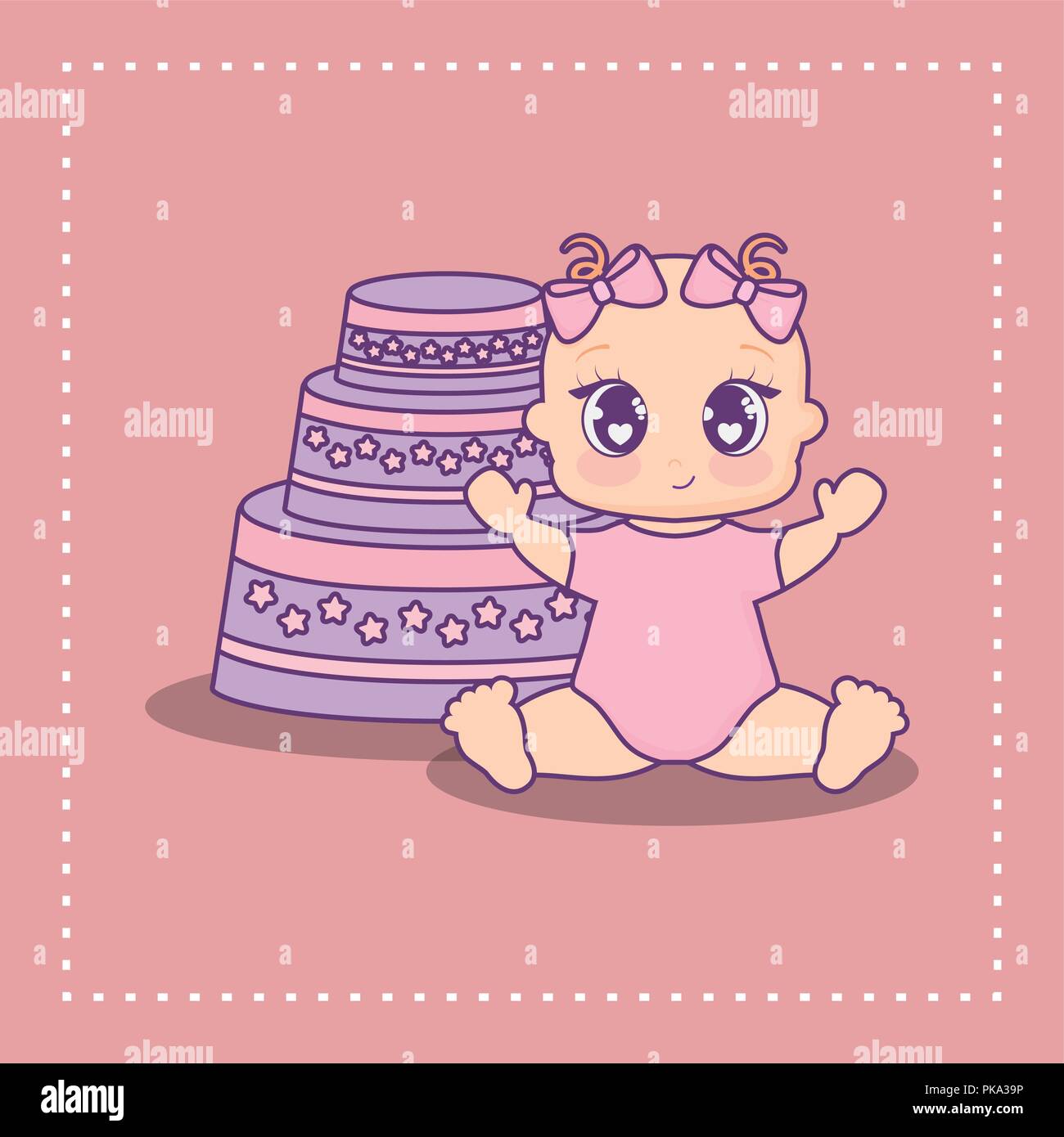 baby shower card with cake and little girl vector illustration design ...