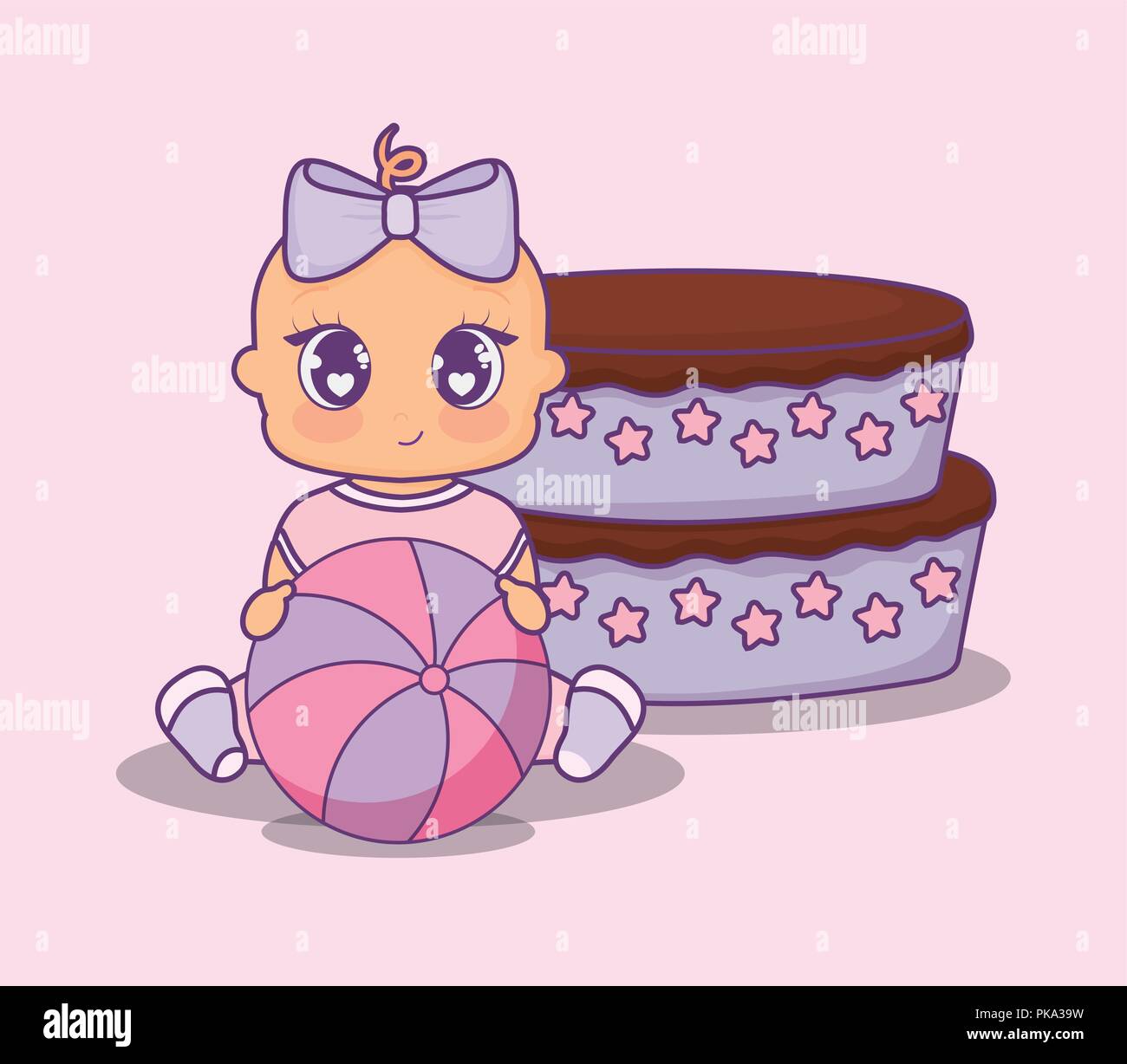 baby shower card with cake and little girl vector illustration design ...