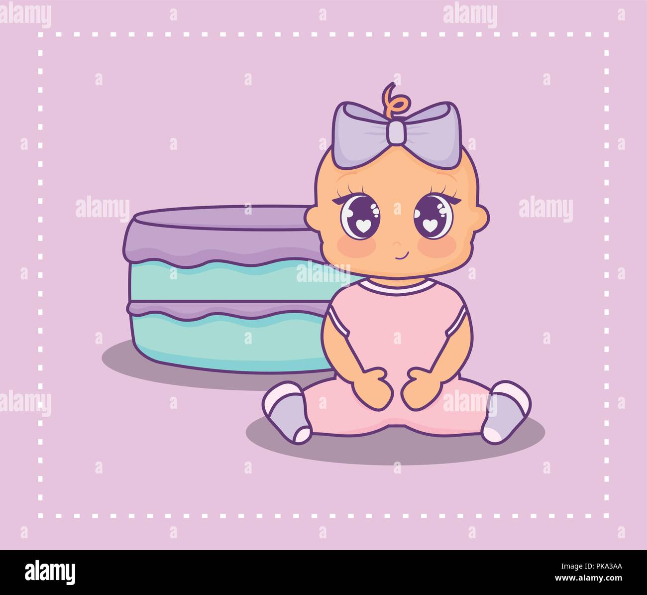 baby shower card with cake and little girl vector illustration design