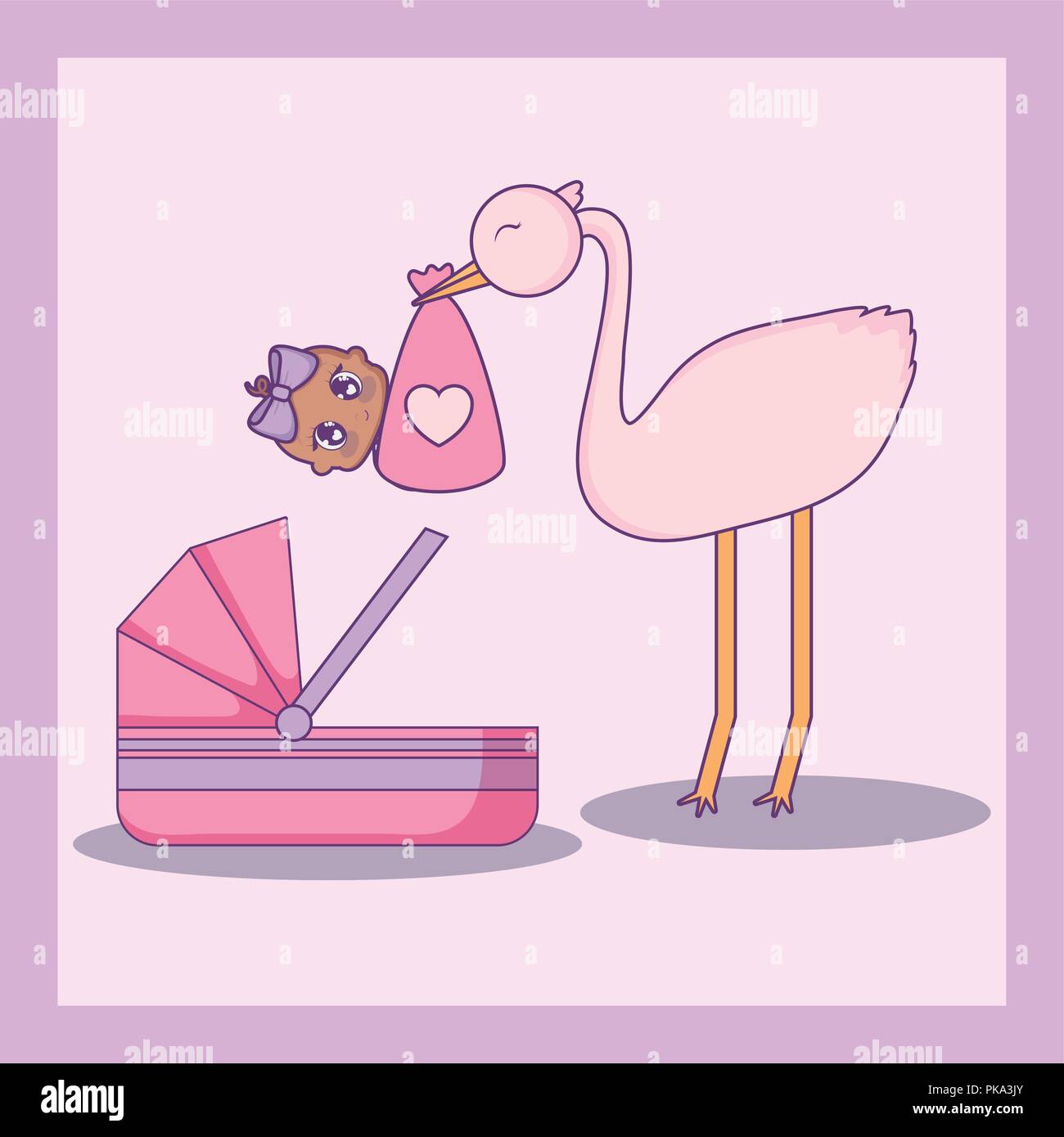 baby shower card with little girl and stork vector illustration design ...