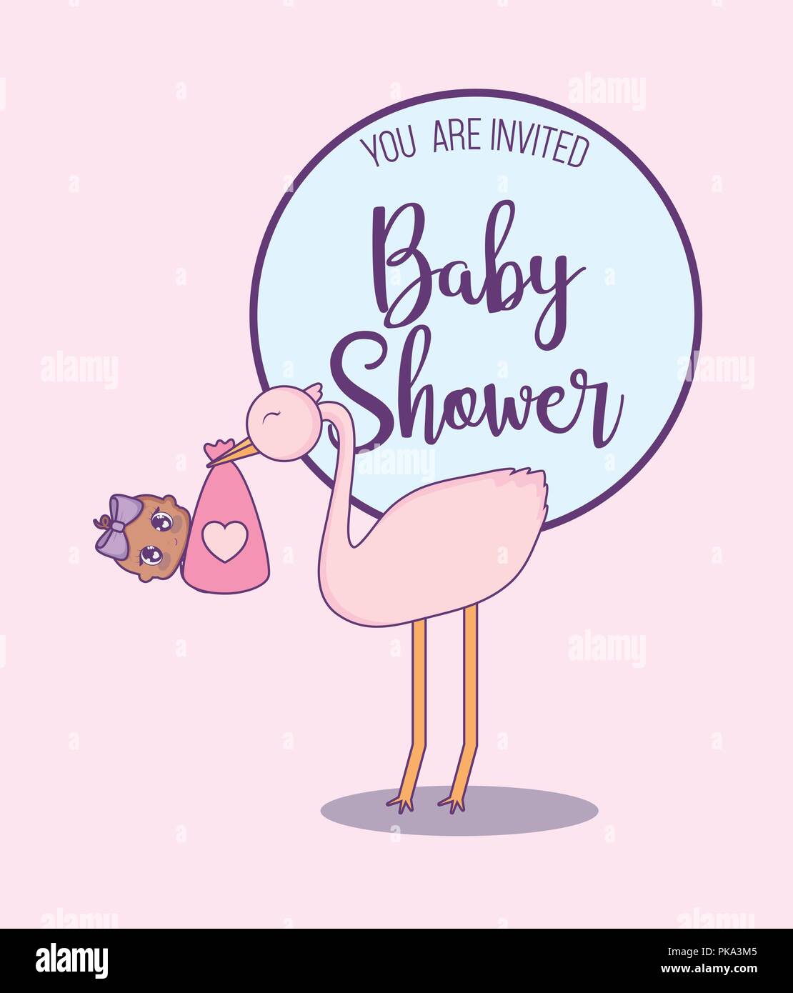 baby shower card with little girl and stork vector illustration design ...